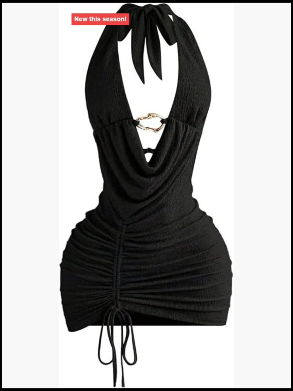 Y2K Halter Ring Linked Ruched Bodycon Mini Night Out Dress